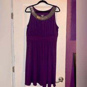 Purple beaded neck empire midi dress 2x